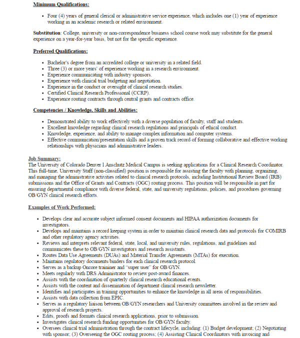 clinical research coordinator job vacancy
